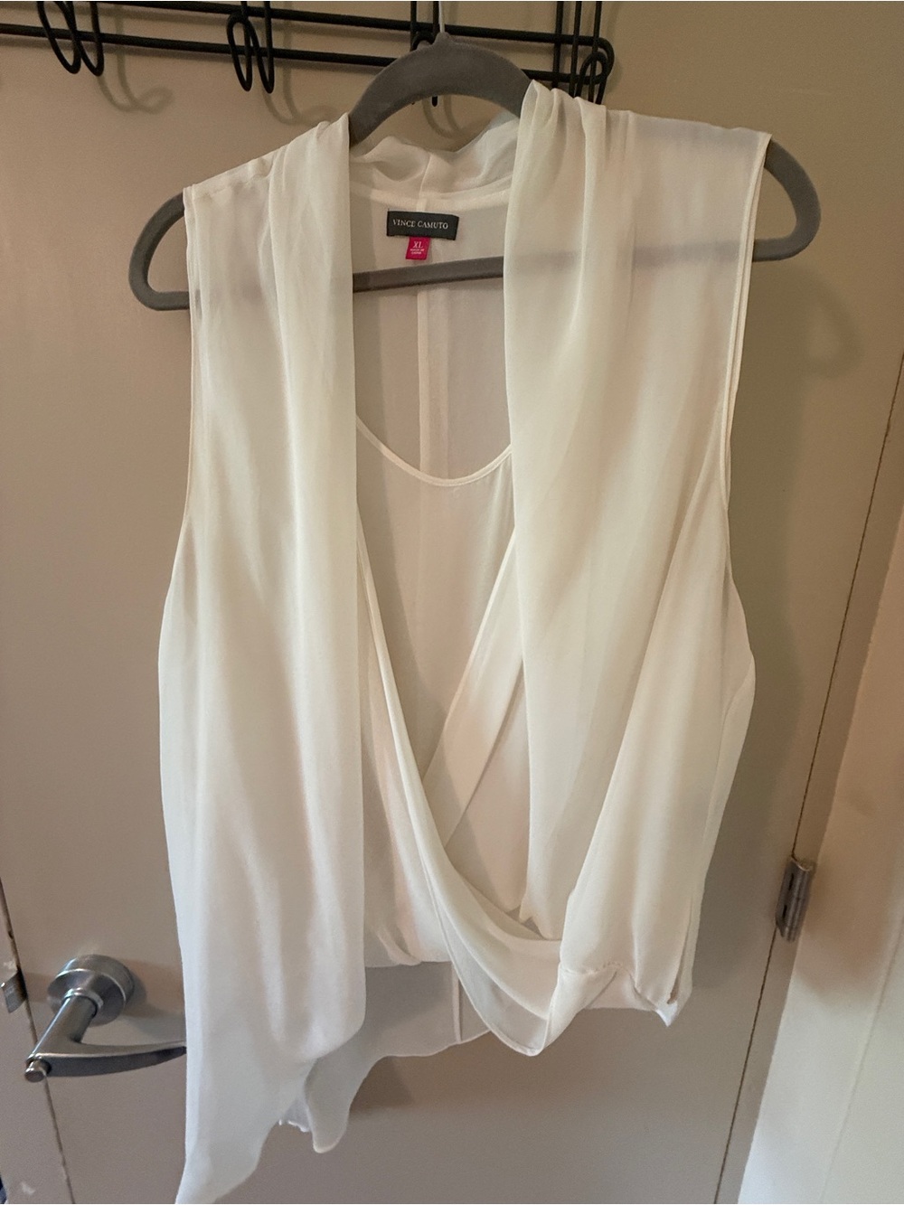 Vince Camuto White Draped Chiffon Sleeveless Camisole